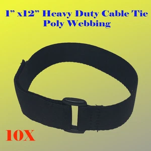 10X 1" x 12" Heavy Duty Hook and Loop Fastener Cable Tie Straps Poly Webbing - Picture 1 of 1