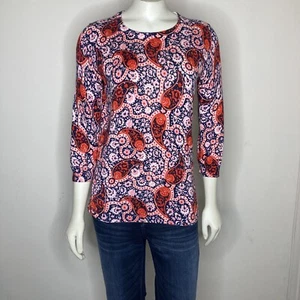 Lands End Womens Floral Paisley Sweater Size XS 2-4 Pink Red Navy Supima Cotton - Picture 1 of 4