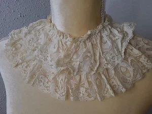 Antique Victorian Ivory Lace Dress Collar Double Ruffle Discolorations - Picture 1 of 10