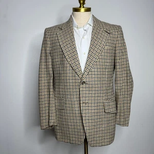 Houndstooth Blazer Brown & Gray Patterned 42R Wool Blend Sport Coat Menswear - Picture 1 of 7