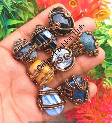 Precioso lote de anillos de jaspe mookite y mezcla de piedras preciosas envueltos en alambre de cobre joyería regalo Foto 1 de 4