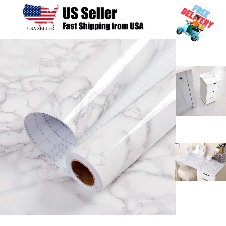 Глянцевая мраморная контактная бумага гранит белый/серый кухонные столешницы шкафы Fu... - Изображение 1 из 4