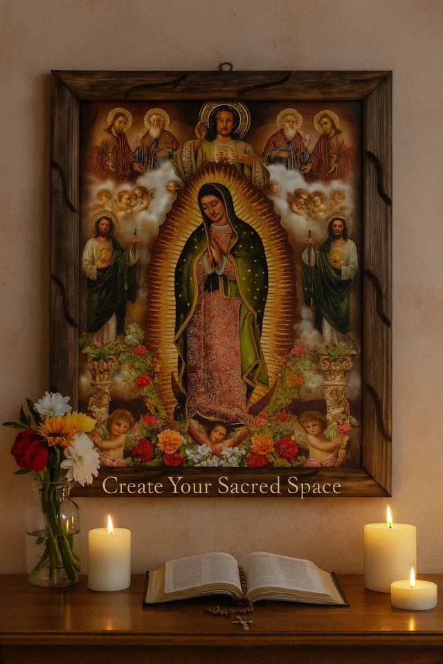 Our Lady of Guadalupe, Saint Judas, Divine Mercy Oil Painting, Rustic Frame, - Image 1 of 4