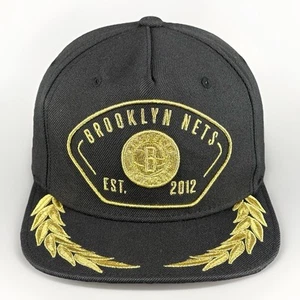 Mitchell & Ness BROOKLYN NETS EST. 2012 Hat Black & Gold Adjustable Snapback Cap - Picture 1 of 15