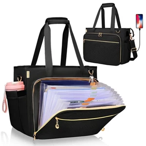 Sambois Teacher Tote Bag with Accordion File Organizer Pocket, Soft Nylon Uti... - Picture 1 of 9
