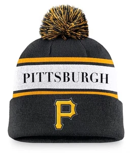 Pittsburgh Pirates Nike Team Stripe Peak Cuffed Knit Hat with Pom - Picture 1 of 2