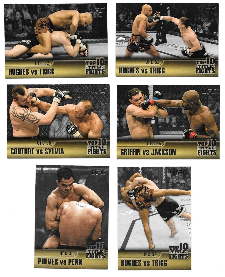 Lot: 6 2011 Topps UFC Title Shot Top 10 Title Fights Couture Hughes Trigg Pulver - Image 1 of 2