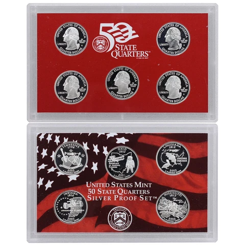 2002 S Proof State Quarter Set 90% Silver No Box or COA 5 Coins US Mint Cover