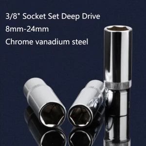 3/8" Socket Set Deep Drive 8-24mm Ratchet Deep Hex Sockets Tool Cr-v Long Reach - Picture 1 of 9