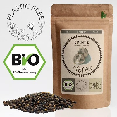 500g Bio Pfeffer schwarz ganz Pfefferkörner Pfeffermühle | plastikfrei verpackt - Bild 1 von 4
