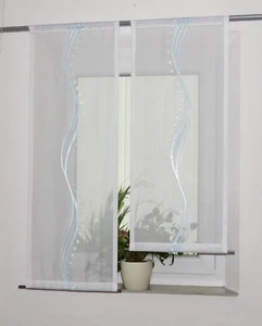 Scheibengardine 2 Teile Bistro Vorhang  modern Voile  blau Wellen Muster Gardine - Bild 1 von 15