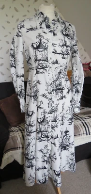 Erdem brand new with tags Penley Midi Shirt Dress, white with black pattern 10 - Image 1 of 4