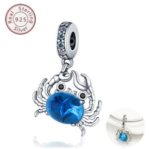KUNSIR Authentic Sterling Silver 925 Charm Sea Blue Crab Charm Bead for Bracelet - Picture 1 of 6