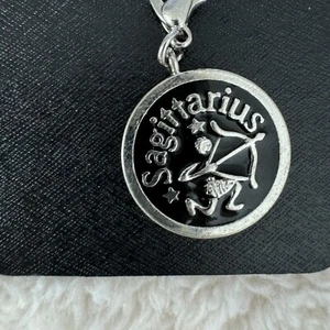 SAGITTARIUS Zodiac Charm Zipper Pull Keychain Add On Clip Antique Silver Tone - Picture 1 of 7