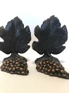 Vintage Grape Leaf with Grapes Solid Bronze Or Copper Bookends By Kraftware - Picture 1 of 7