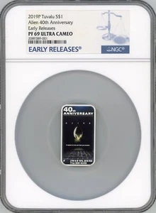 ALIEN 40TH ANN 1OZ SILVER RECTANGULAR COIN COA #0200 NGC PF69 ER POP 2 - Picture 1 of 6