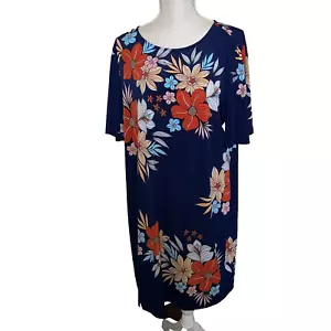 Alexander + Oak Women's Dress Blue With Bright Flowers Size XXL Short Sleeve - Picture 1 of 9