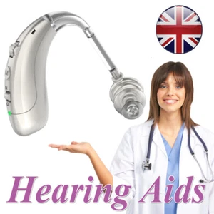Digital Hearing Aid Sound Voice Amplifier Behind Ear Rechargeable Silver NEW - Picture 1 of 14