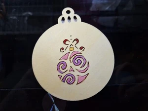 🎄Handmade ,Wooden Christmas Ornaments Featuring A Pink And Purple Ornament🎄 - Picture 1 of 2
