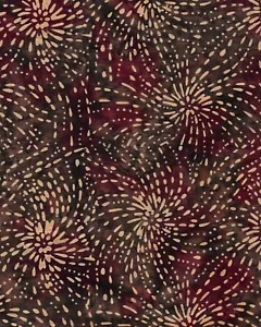Kaufman Artisan Batik, Tan "Sparklers" on Raspberry & Brown, by / HALF yard - Picture 1 of 1