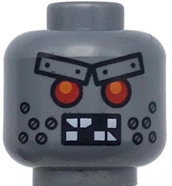 Lego New Flat Silver Robot Minifgure Head Missing Teeth Angry Red Eyes Piece - Image 1 of 1