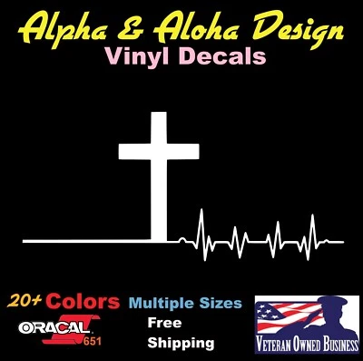 Calcomanía adhesiva cruz con latido del corazón ventana coche camión Yeti computadora portátil Foto 1 de 4