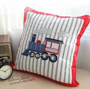 Handmade Boys Blue Stitched Train Track Quilted Cushion Cover Laura Ashley - Picture 1 of 3