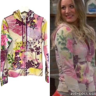 Y2K 00s lucky brand L sweatshirt hoodie zipup hippie floral graphic hobo indie - Image 1 of 4