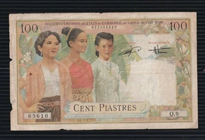 French Indochina 100 Piastres 1954 P-108 G+ - Picture 1 of 2