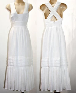 Magaschoni Organic Cotton Gauze Tiered Lace Trimmed Long Dress White sz 10 $268 - Picture 1 of 17