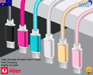 Braided USB Type C Charger Cable 2A Fast Charging Cord for Samsung iPhone 15 16 - Picture 1 of 17