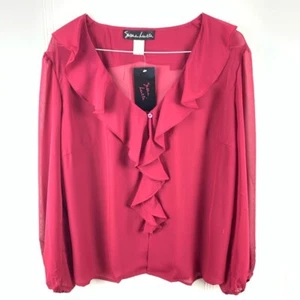 Susan Lucci Damen Hemd mit Knopfleiste Rosa Langarm V-Ausschnitt Transparent Plus 20W Neu - Bild 1 von 7