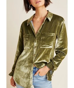 Anthropologie - Maeve - Karina grün Oversize Samt Button Down Top - 16 - Bild 1 von 13