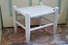 Rustic Flat Reed Woven Footstool, White Cane Seat, Farm Foot Rest, Pegged Wood