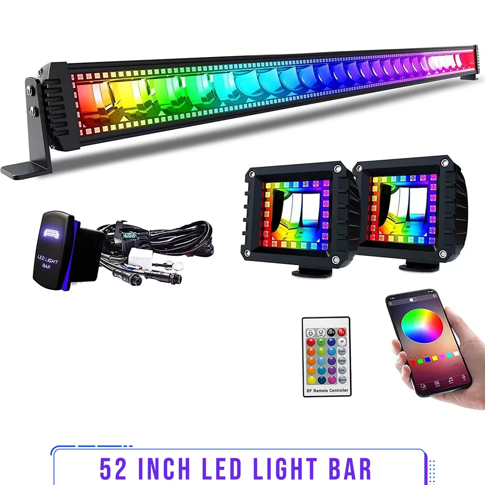52 INCH LED Light Bar Spot Flood RGB Halo For Jeep Wrangler JK YJ TJ CJ LJ Foto 1 de 4