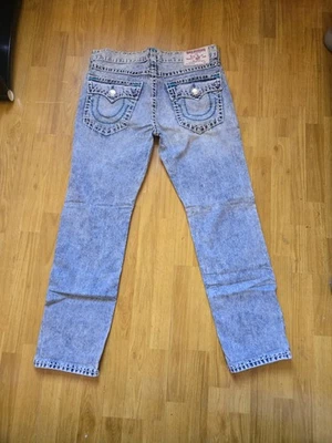JEANS AZULES TRUE RELIGION PARA HOMBRE Slim Pierna Recta Solapa Bolsillos 36x32 Foto 1 de 4