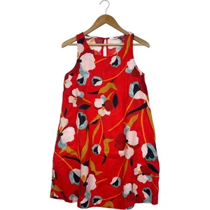 Vestido Sigrid Olsen para mujer XS rojo lino floral sin mangas cambio playa cabaña - Imagen 1 de 13