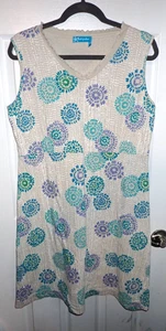 Fresh Produce Tank Dress Woman's Large L Blue Purple Print V-Neck 100% Cotton - Picture 1 of 6
