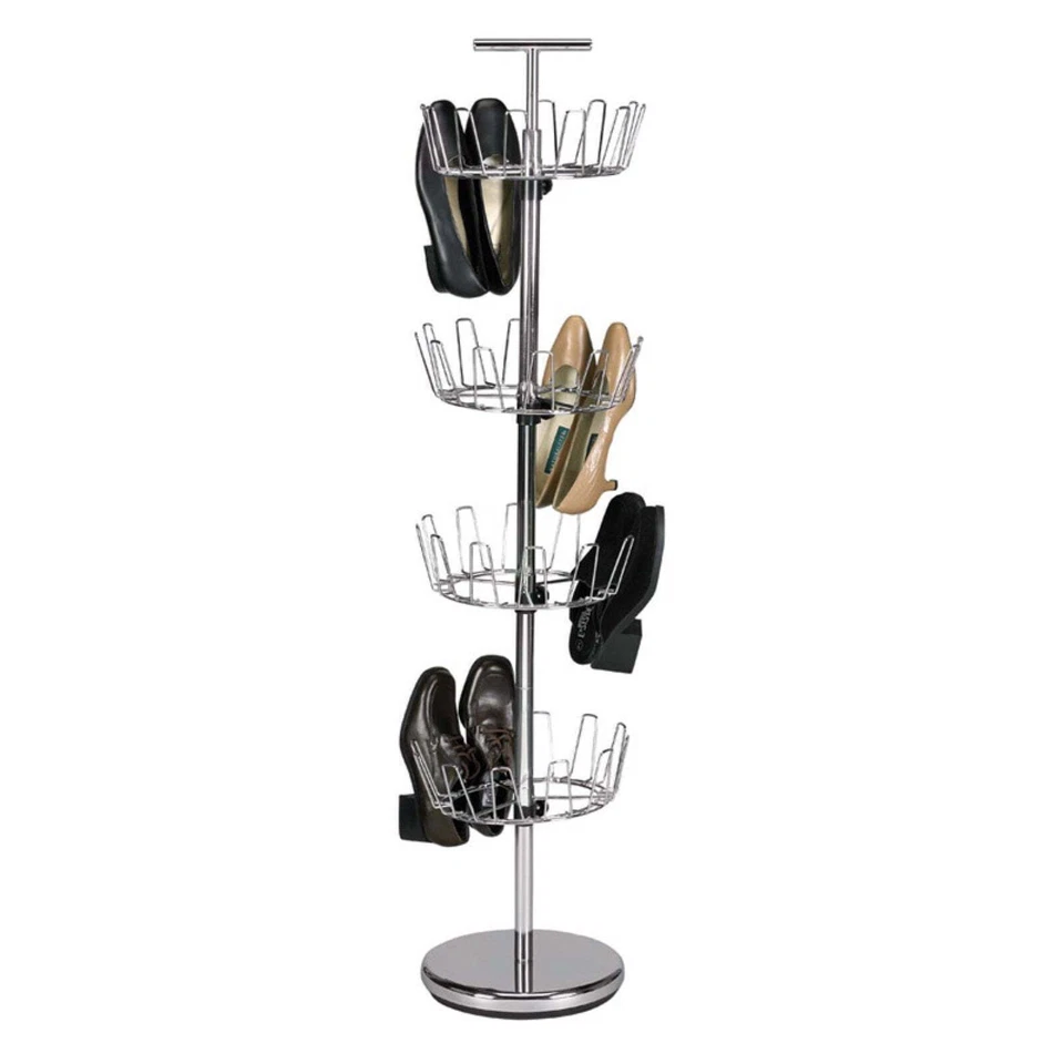4-Tier Revolving Shoe Tree Shoe Rack Sturdy Shoe Storage Organizer, Silver - Image 1 of 2