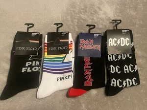 Pink Floyd Iron Maiden & Ac/Dc Women’s Socks One Size 6-9.5 4 Pair - Picture 1 of 2