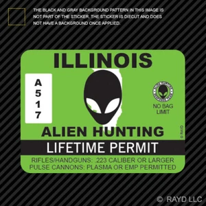 Illinois Permiso de Caza Extraterrestre Calcomanía Autoadhesiva Vinilo UFO IL - Imagen 1 de 1