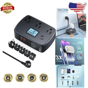 Compact Travel Power Converter & Adapter Combo 220V to 110V with Safety Features - Picture 1 of 9