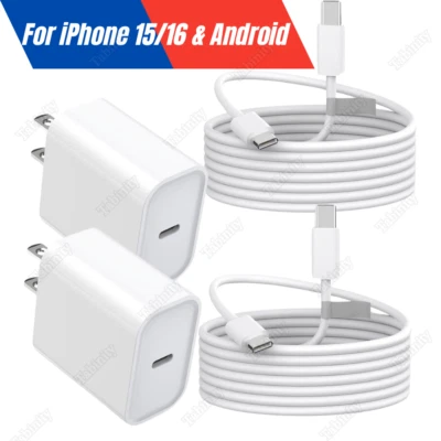 For iPhone 15 16 iPad Pro Samsung 20W Fast Charger Block USB-C Cable Type C Cord - Image 1 of 4