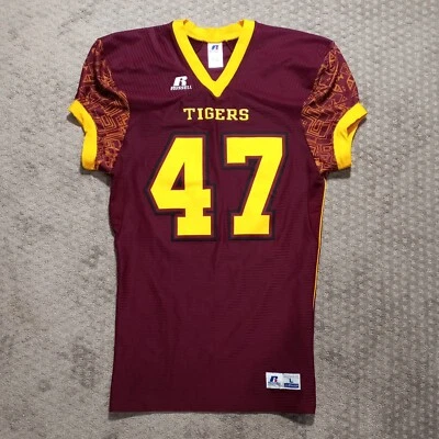 Russell Athletic Game Cut Football Jersey Maroon Gold Tigers #47 Mens Size L New - Image 1 of 4