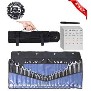Wrench Roll up Pouch Bag 30 Pocket Tool Organizer Holder W SAE & Metric Labels - Picture 1 of 24