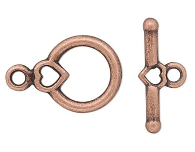 100 Sets Antiqued Copper Plated Pewter 10x9mm Toggle Clasps with Hearts * - Image 1 of 2