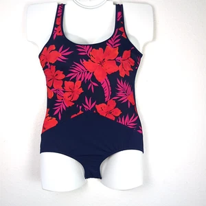 Costume da bagno donna Lands' End M pezzo unico blu rosso floreale - Foto 1 di 7