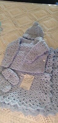 Handmade Baby Blue Blanket Set /with Hat, Sweater Booties Newborn - 3  31x33 • 45.14$
