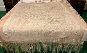 Antique Piano Shawl Table Topper 1920s 64 by 64 in Silk Embroidery, Wedding - Picture 1 of 11