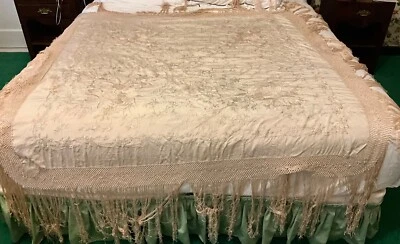 Antique Piano Shawl Table Topper 1920s 64 by 64 in Silk Embroidery, Wedding - Image 1 of 4